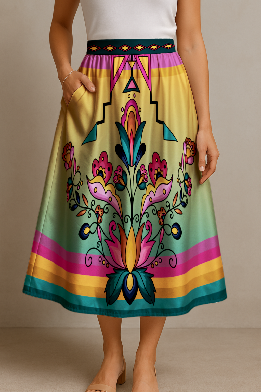 Copper Prairie Petals V1 Midi Skirt