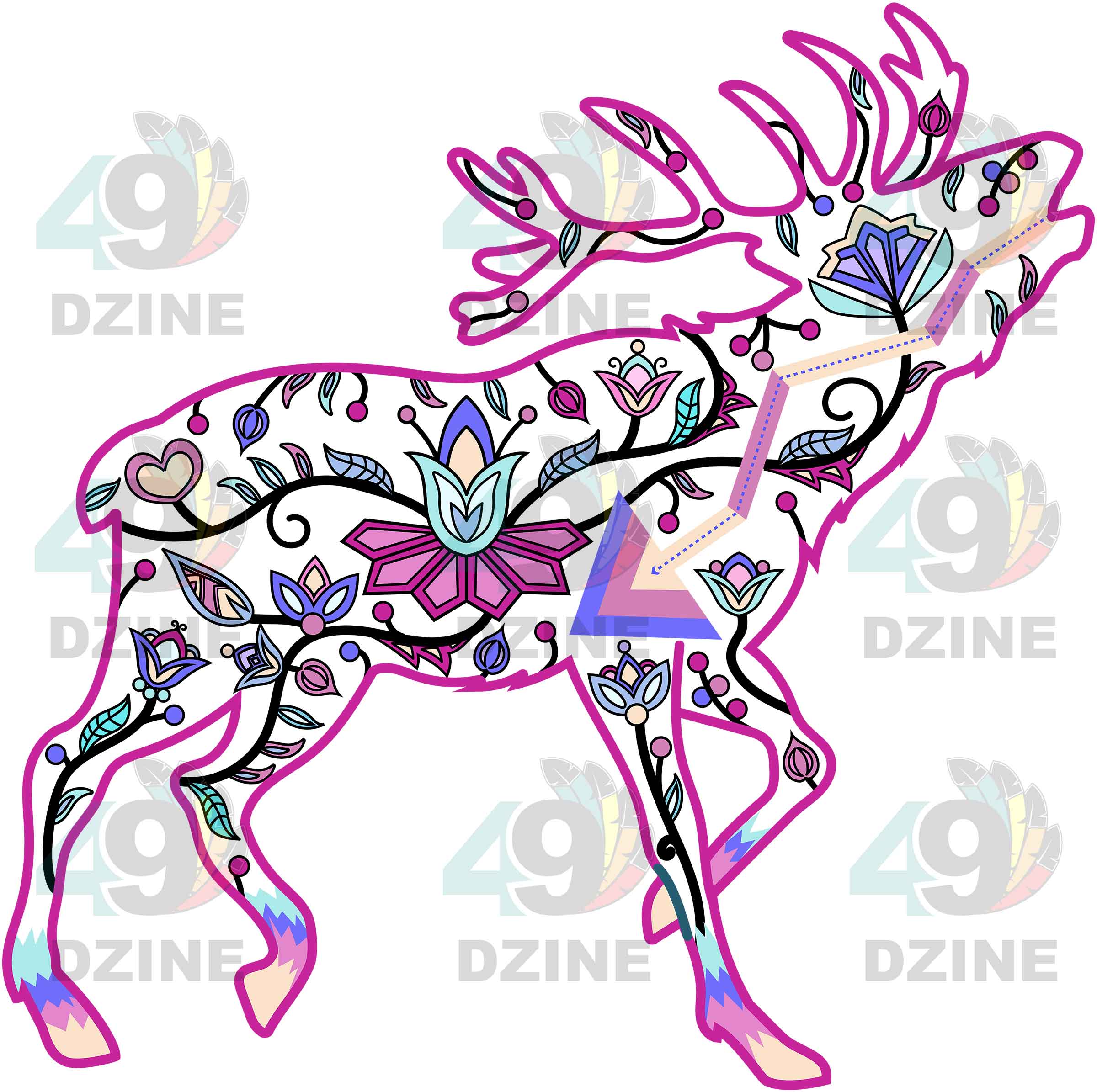 Elk Floral Animals 02 Various Sizes