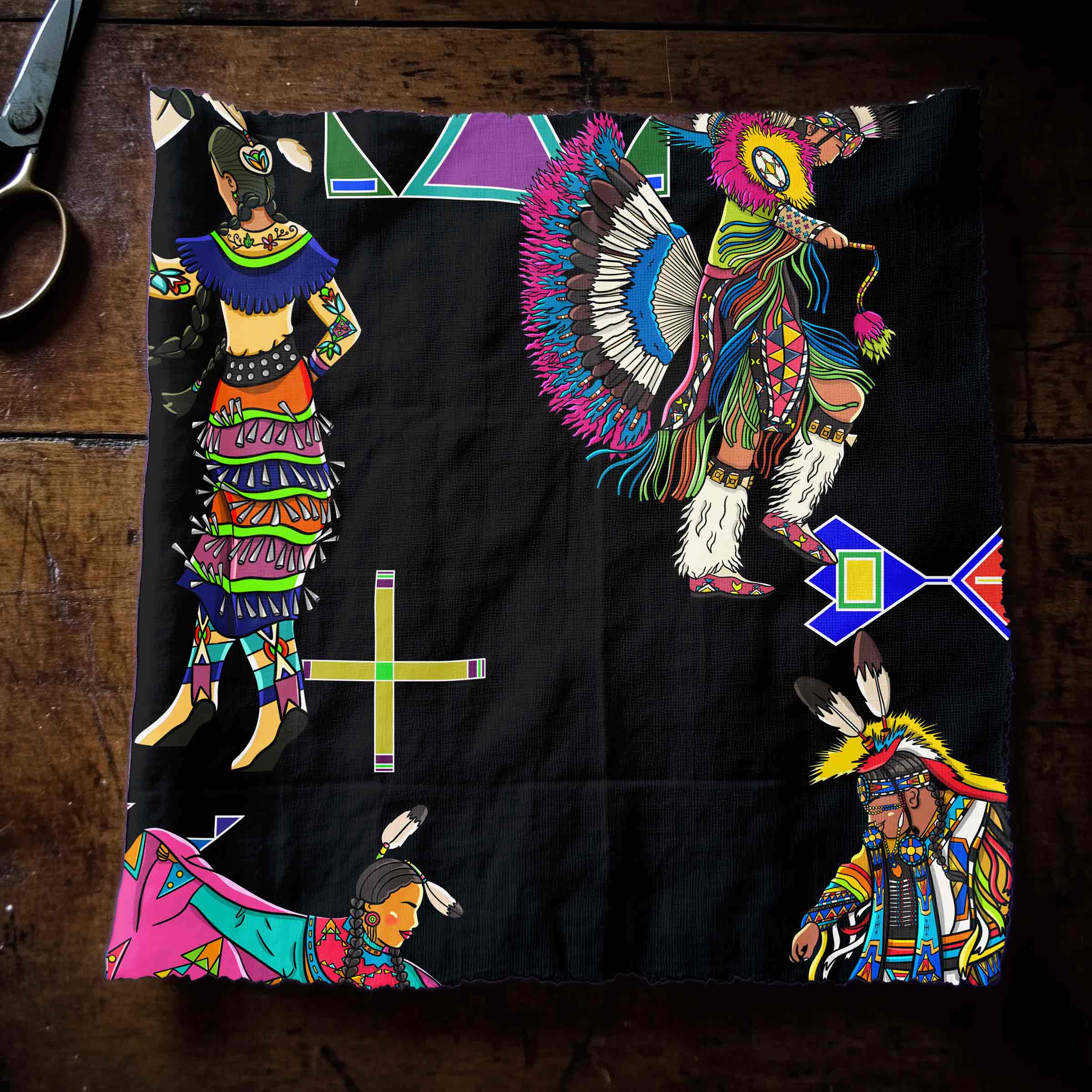 Grand Entry Dancers Black Large Cotton Poplin