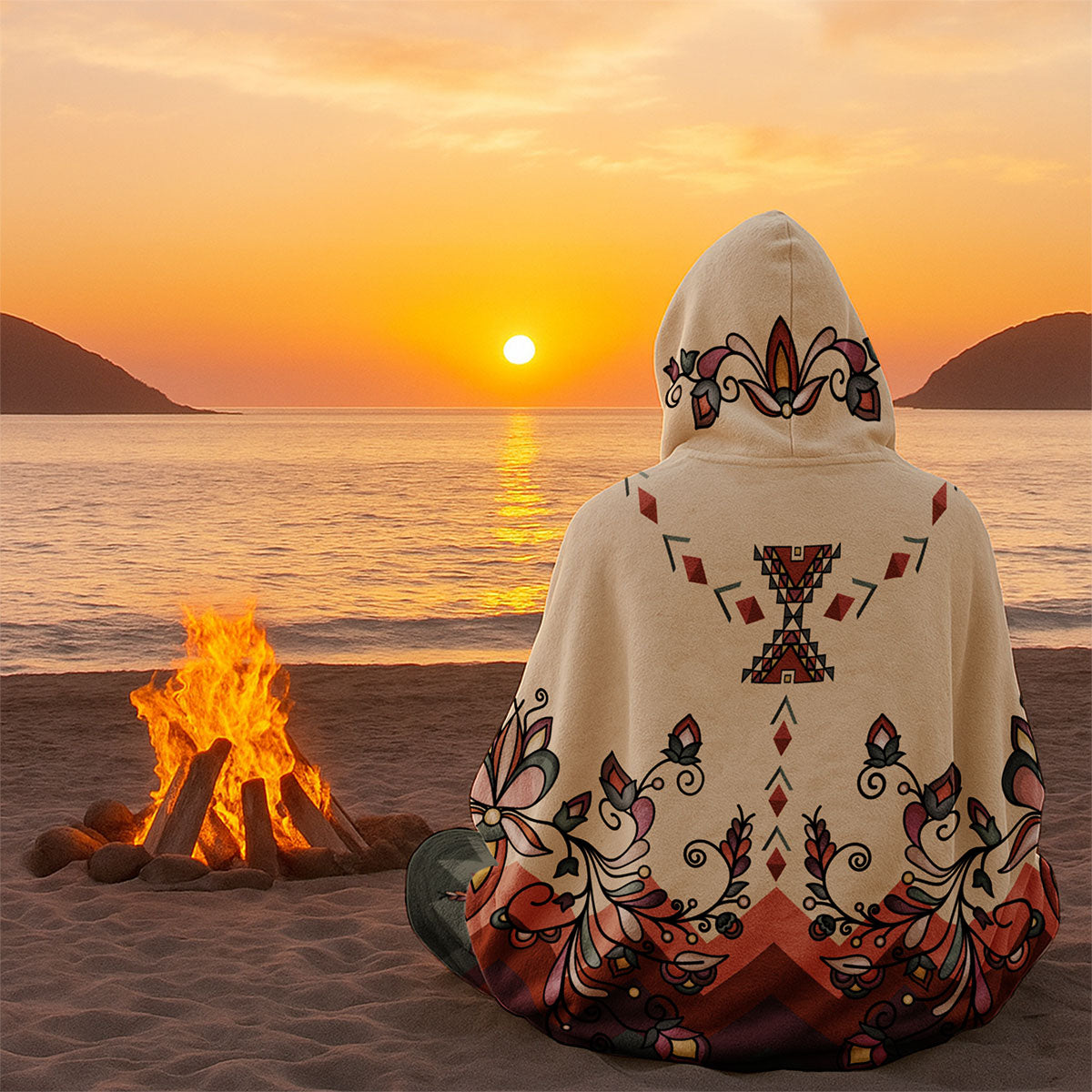 Burnt Sky Petals Hooded Blanket