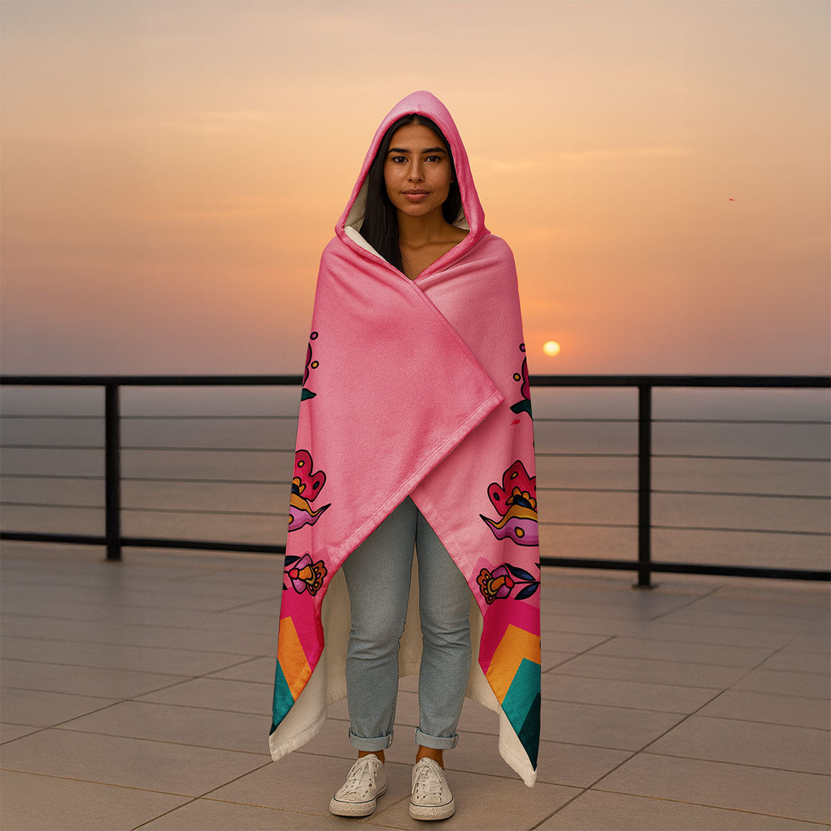 Copper Prairie Petals Hooded Blanket
