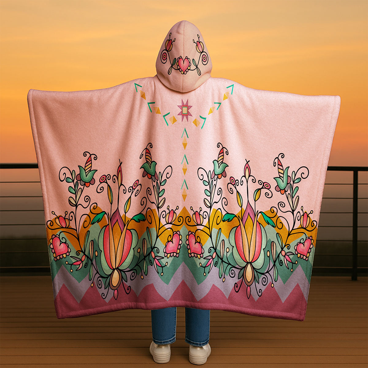 Harvest Hearth Floral Bloom Hooded Blanket