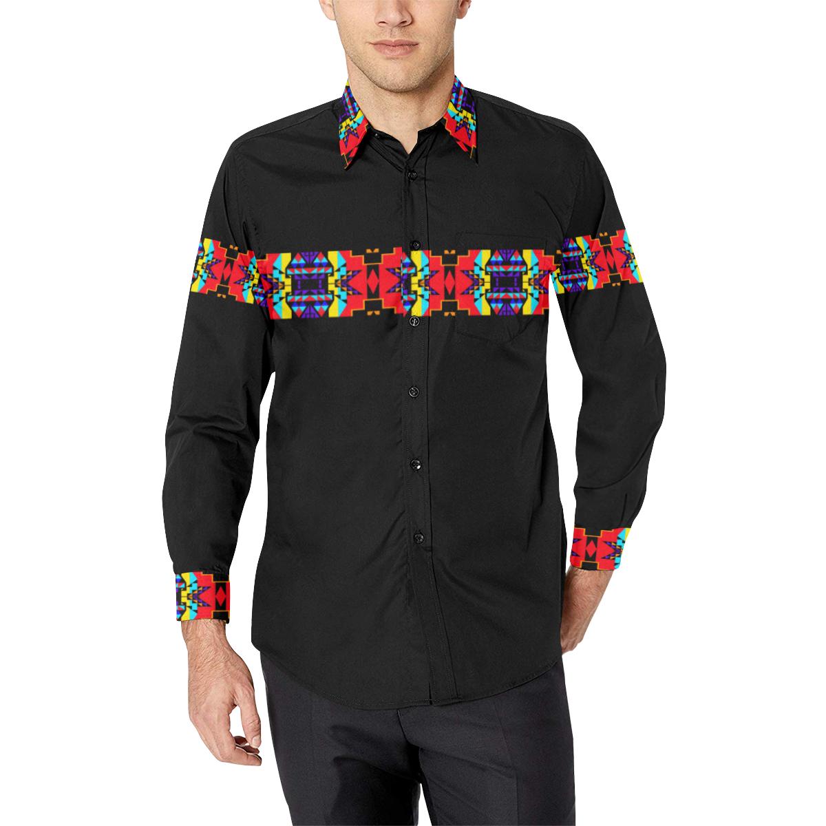 Blanket Strip Black III-1 Men's All Over Print Casual Dress Shirt (Model T61) Men's Dress Shirt (T61) e-joyer