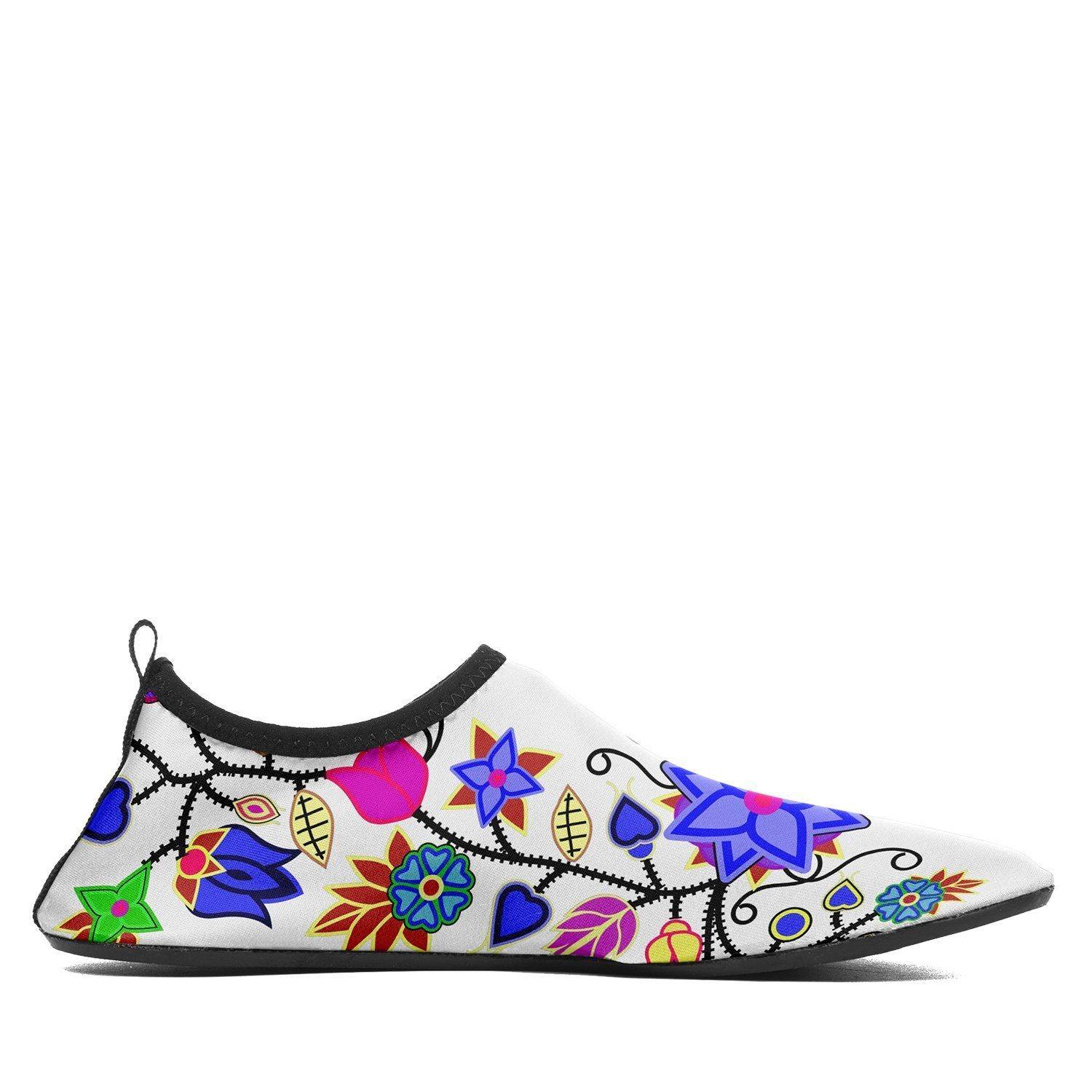 Floral Beadwork Seven Clans White Sockamoccs Kid's Slip On Shoes 49 Dzine