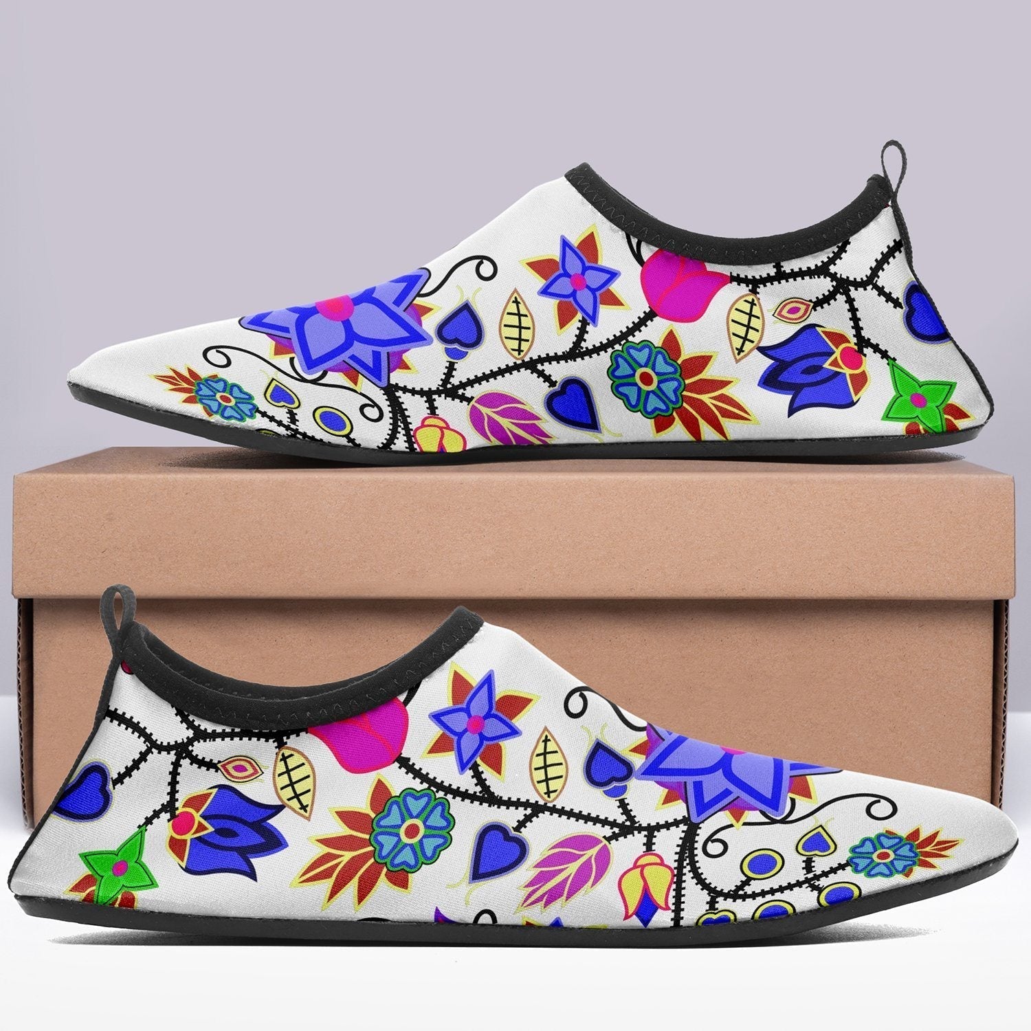 Floral Beadwork Seven Clans White Sockamoccs Slip On Shoes 49 Dzine