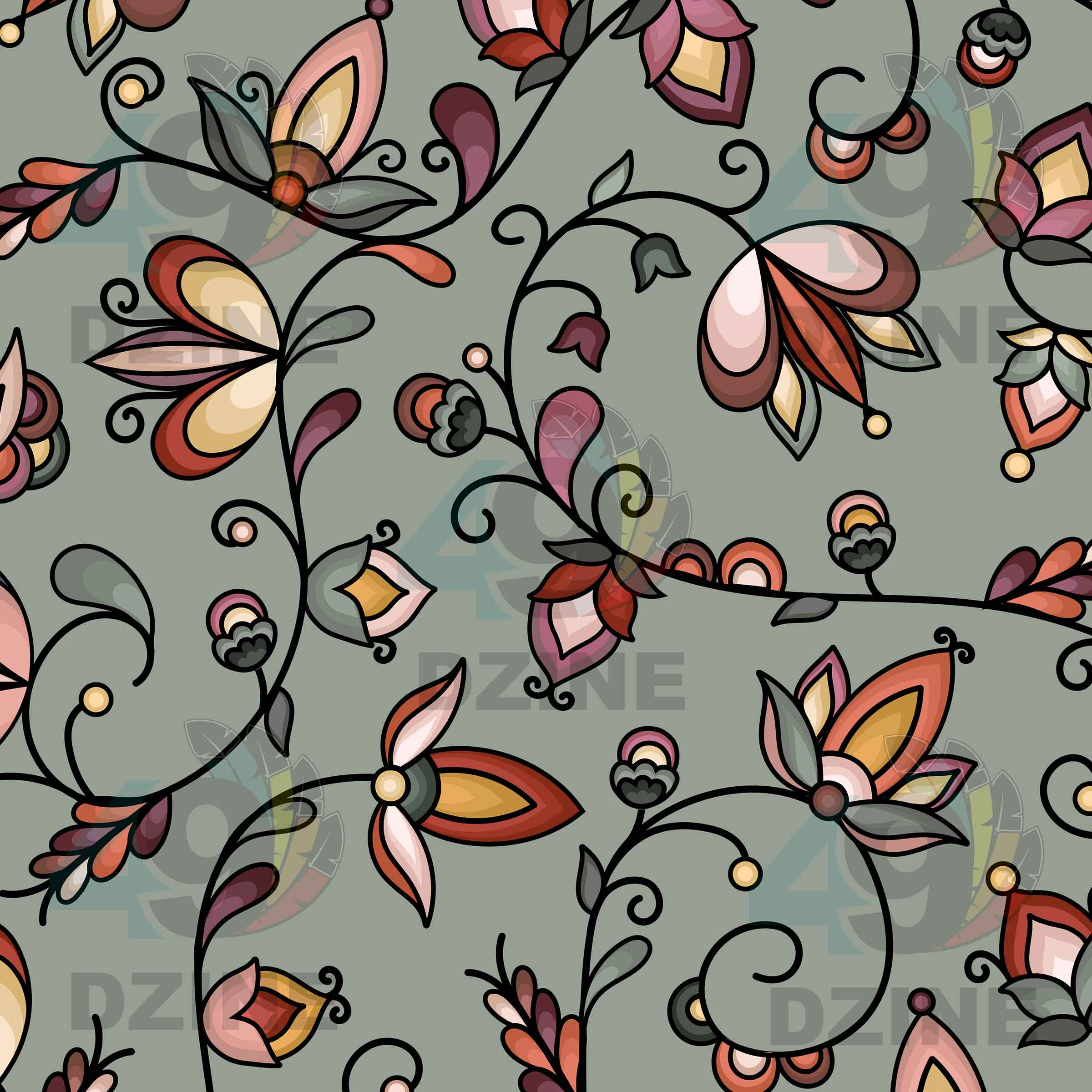 Burnt Sky Petals Green Cotton Poplin