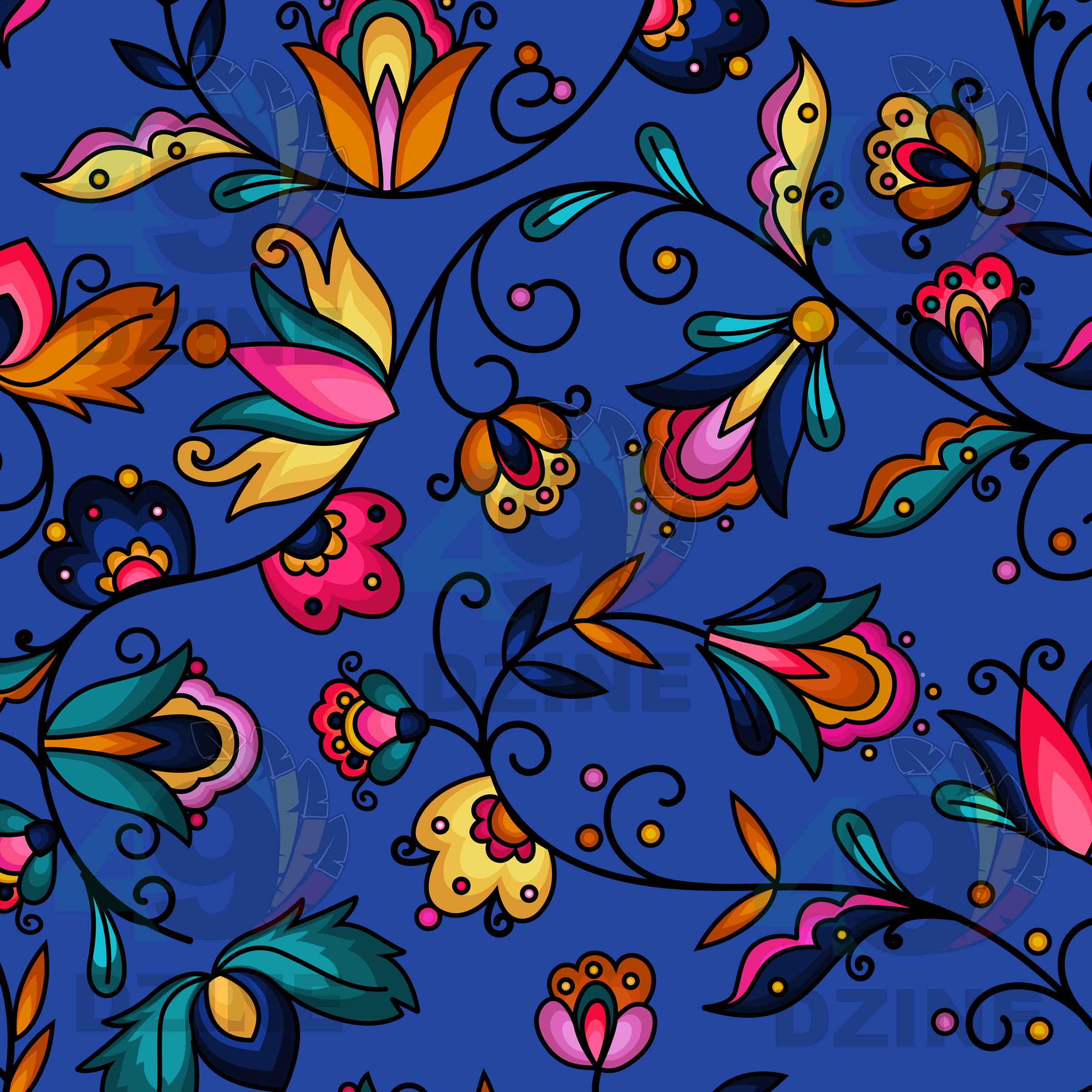 Copper Prairie Petals Blue Cotton Poplin