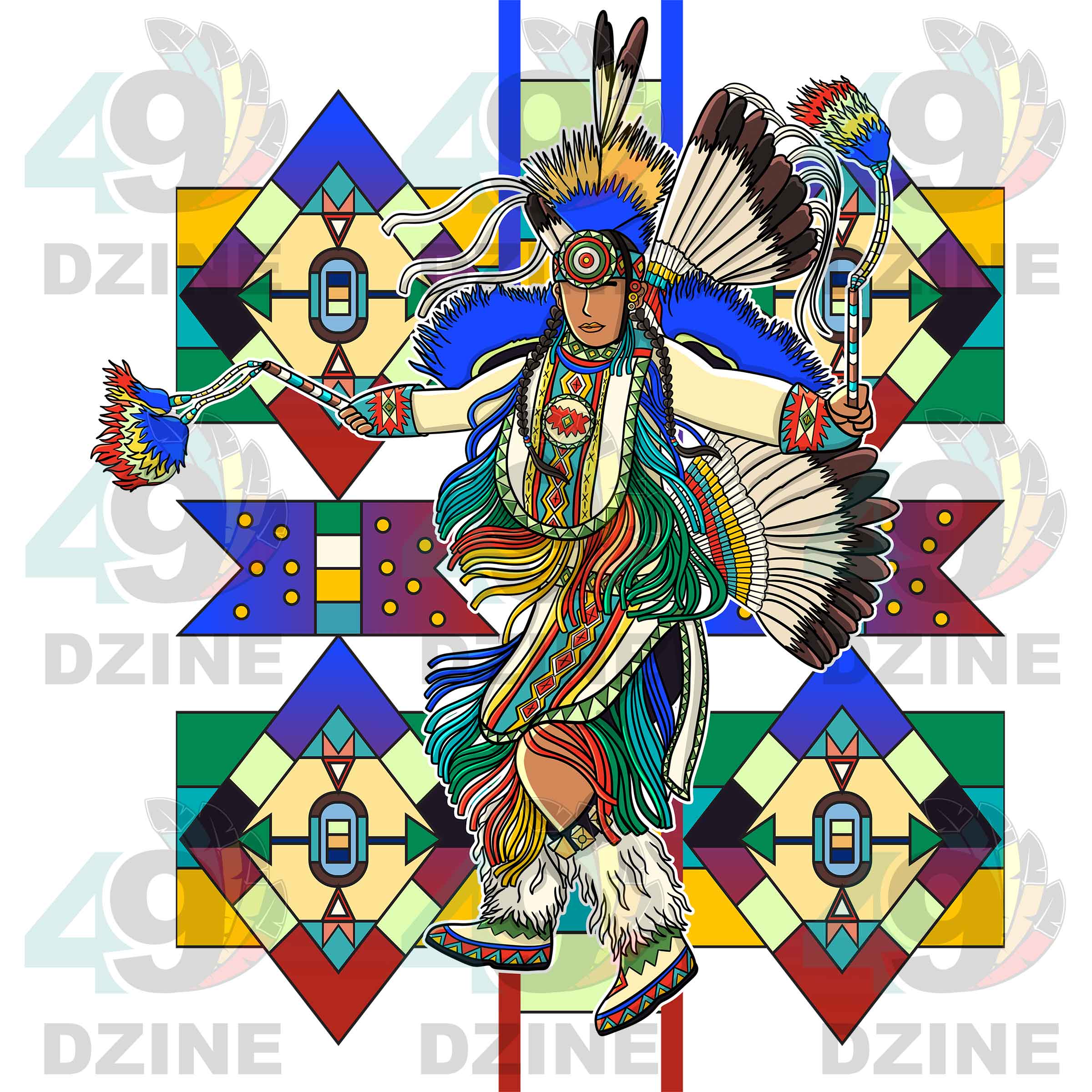 Fancy Dancer 2 with Geometric Design Transfer (Various Sizes)