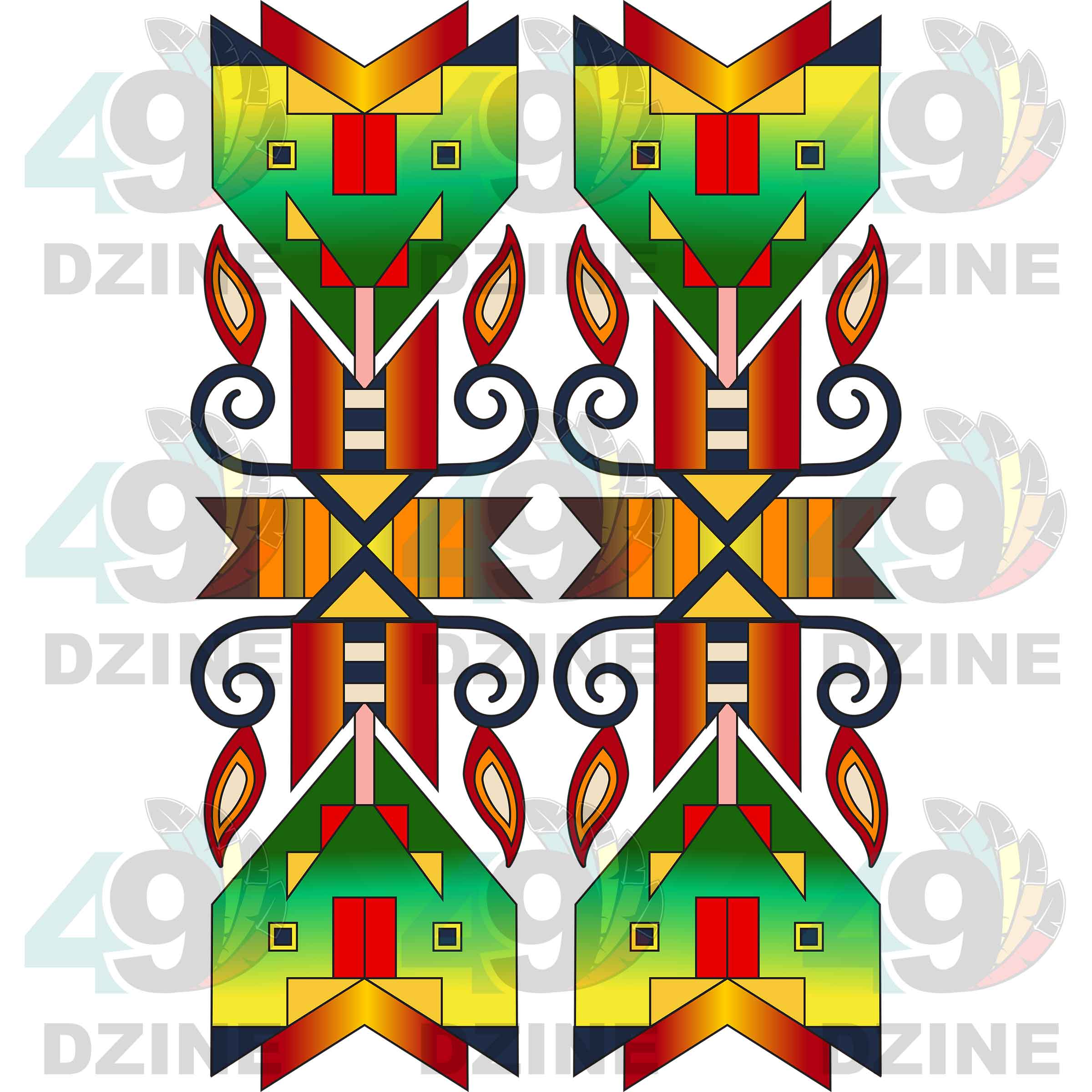 Fancy Dancer 4 with Geometric Design Two arm pieces Transfer (Various Sizes)