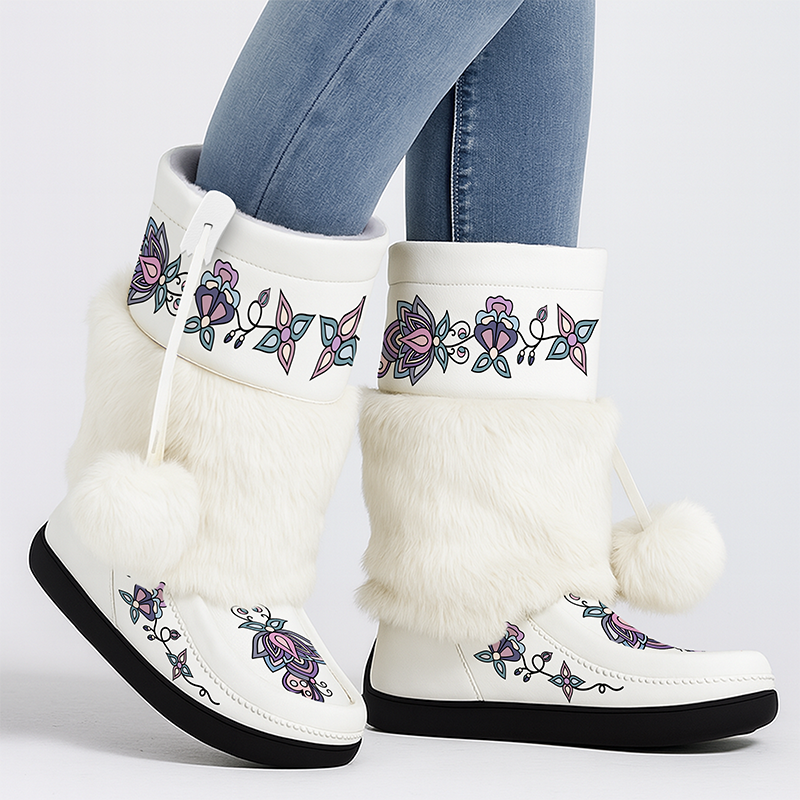 Snow Petal Spirit Real Leather MocLux Calf with Fur