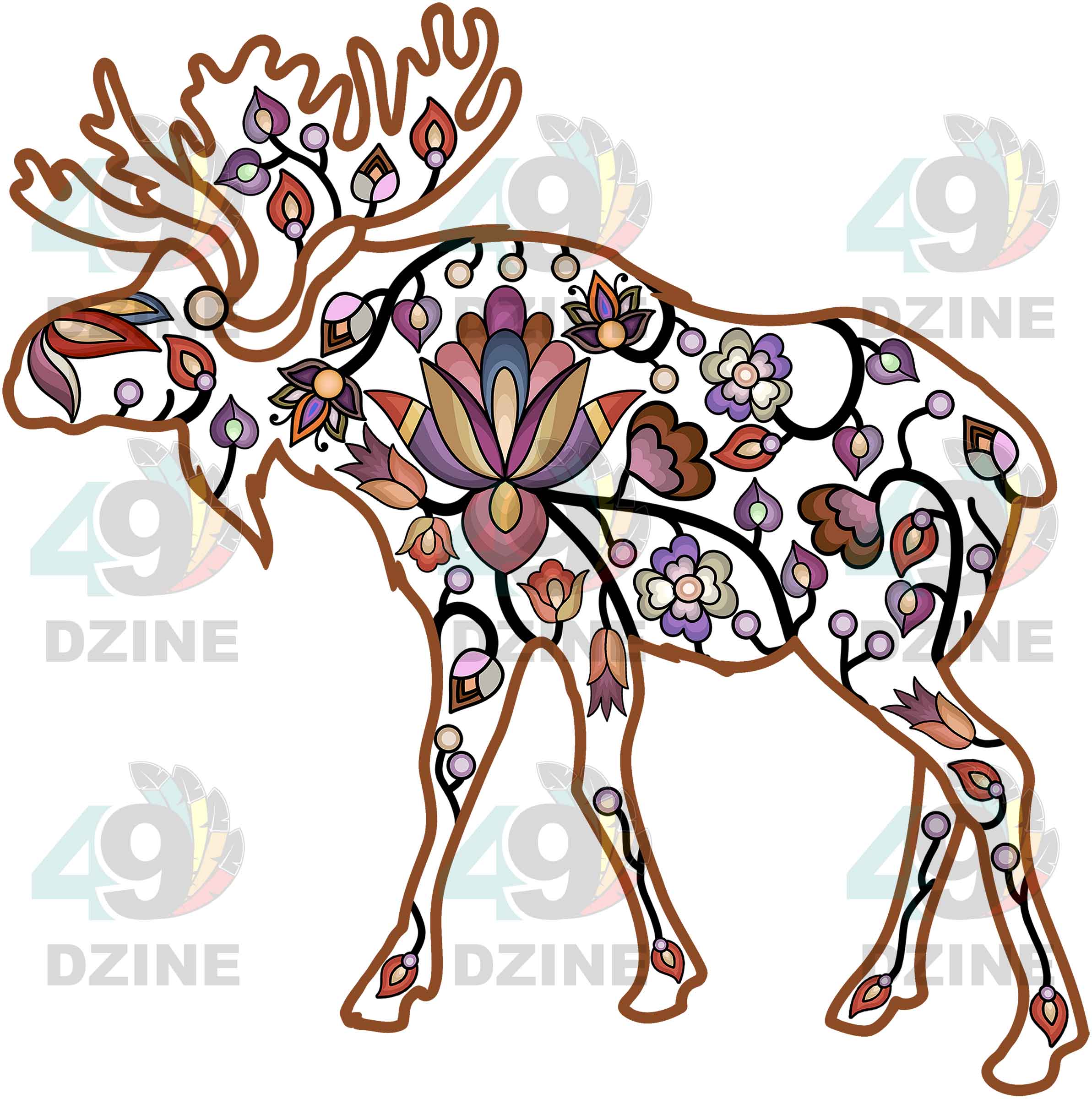 Moose Floral Motif 2 UV Sticker