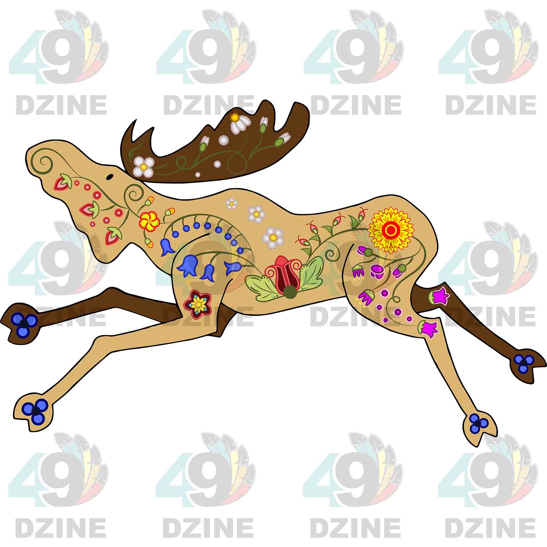 Floral Moose Tan UV Sticker