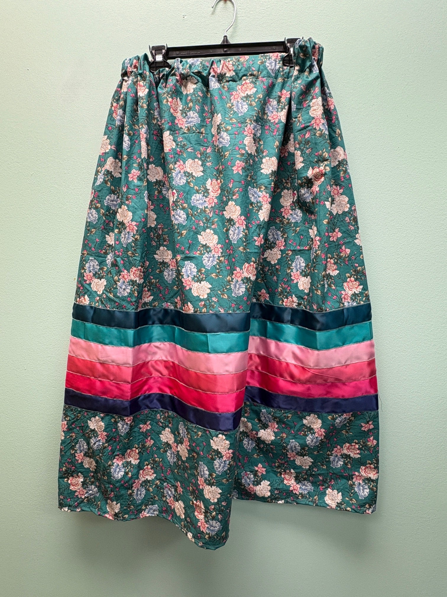 Blue Teal Floral Ribbon Skirt